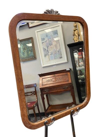 ANTIQUE SOLID WOOD FRAME BEVELED GLASS RECTANGULAR MIRROR