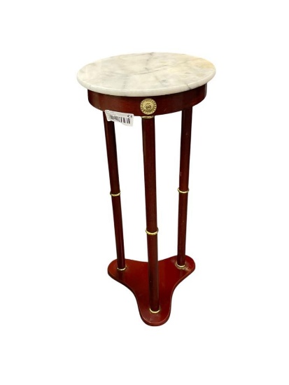 MARBLE TOPPED CHERRY-STAINED PLANT STAND