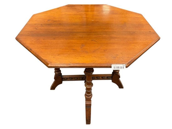 ANTIQUE ARTS AND CRAFTS ERA OCTAGONAL TABLE WITH ELABORATE CARVED BASE