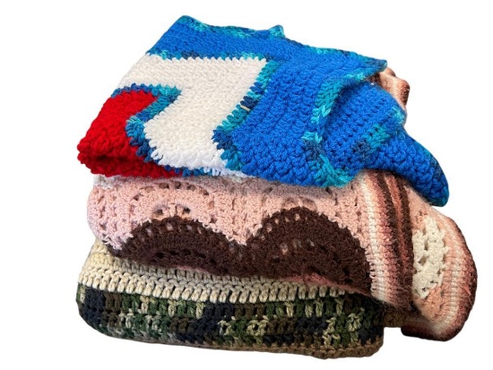 THREE VINTAGE AFGHAN BLANKETS