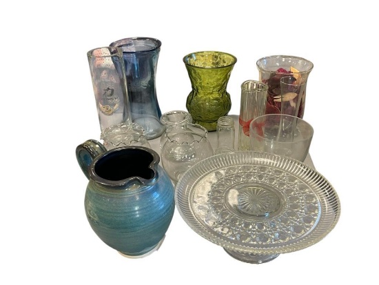 ASSORTED GLASSWARE AND POTTERY PITCHER