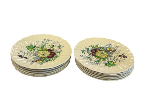SET OF 12 ROYAL DOULTON "THE KIRKWOOD" HAND PAINTED FLOWER AND FRUIT MOTIF SALAD PLATES