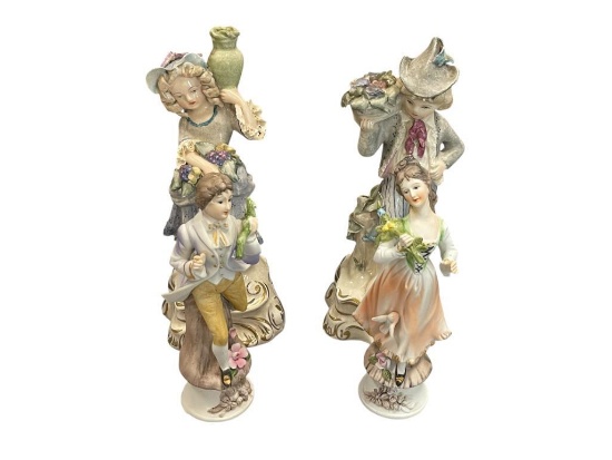 PAIR OF VINTAGE CORDEY CYBIS PORCELAIN VICTORIAN CHILDREN FIGURINES AND CAPODIMONTE COURTING COUPLE