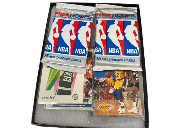 UNOPENED NBA HOOPS BASKETBALL PACKS PLUS NBA HALL OF FAMERS CARDS LARRY BIRD, EARWIN JOHNSON