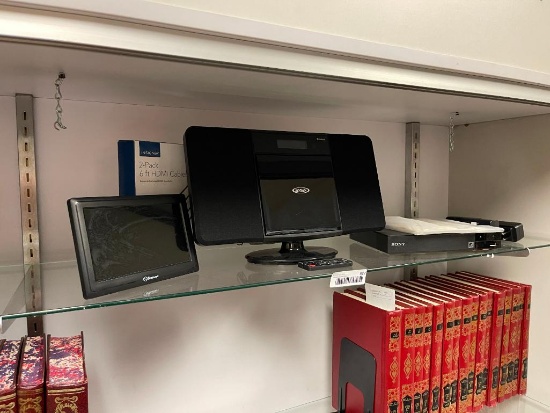 ASSORTED ELECTRONICS INCLUDING JENSEN BLUETOOTH CD STEREO MODEL JBS-300, SONY BLU-RAY PLAYER, ETC.