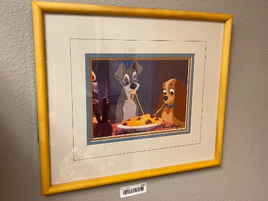 "LADY AND THE TRAMP" FAMOUS SCENE PRINT AUTOGRAPHED BY DISNEY'S FRANK THOMAS AND OLLIE JOHNSON