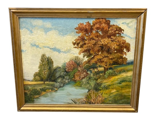 1948 M. WACHOWIAK ORIGINAL OIL ON CANVAS BOARD LANDSCAPE PAINTING