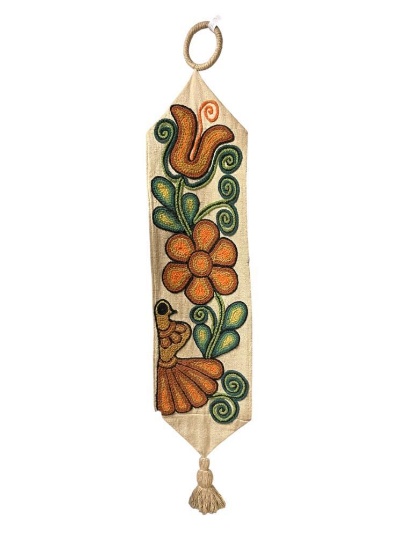 SOUTH AMERICAN FOLK ART TAPESTRY WITH BIRD AND FLOWER DESIGN