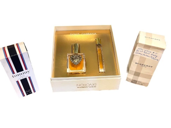 DEISGNER PERFUMES AND COLOGNE INCLUDING BURBERRY TOUCH, DOLCE & GABANA DEVOTION, AND TOMMY HILFIGER