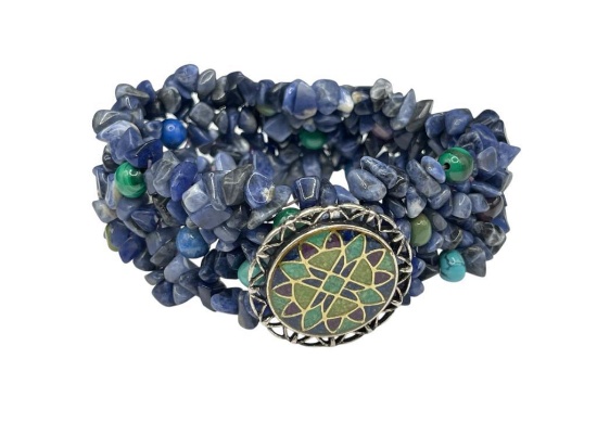 STERLING SILVER LAPIS NUGGET AND TURQUOISE BEAD BRACELET