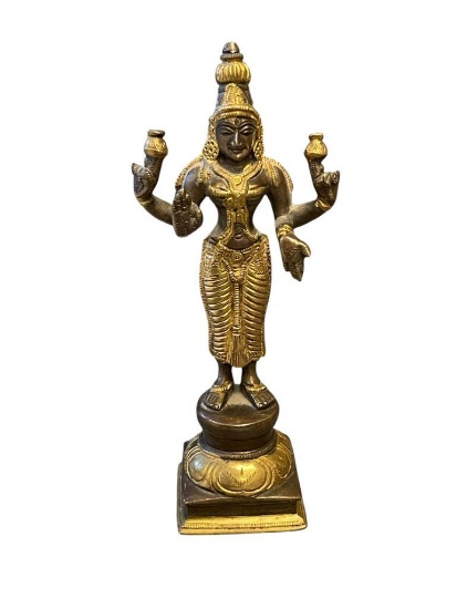 VINTAGE BRONZE AND BRASS HINDU GODDESS LAKSHMI MINITAURE DEEPALAKSHMI SCULPTURE