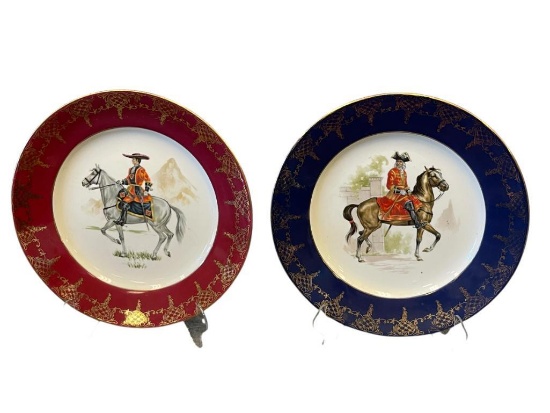 GLORIA WEST GERMANY FINE PORCELAIN PLATES WITH IMAGES OF NAPOLEONIC ERA SOLDIERS ON HORSEBACK