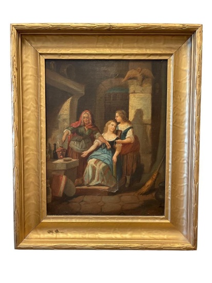 CIRCA 1800'S ORIGINAL OIL ON CANVAS EUROPEAN PAINTING ON CANVAS FRAME BY J.O. KRUMBHOLZ