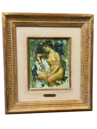 MARYSE DUCAIRE-ROQUE FRENCH ARTIST ORIGINAL OIL PAINTING ON CANVAS TITLED "NU" NUDE PAINTING