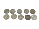 10 ASSORTED 1920'S U.S. PEACE SILVER DOLLARS