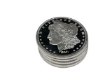 LOT OF FIVE SMI .999 FINE SILVER MORGAN SILVER DOLLAR THEMED SILVER ROUNDS