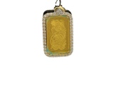 SUISSE .999 FINE GOLD 2.5 GRAM BAR SET IN 14K YELLOW GOLD DIAMOND PENDANT