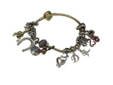 PANDORA DESIGNER GOLD TONE BRACELET WITH STERLING SILVER BEADS