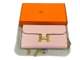 MARKED HERMES CONSTANCE PINK SLIM WALLET WITH GOLD 