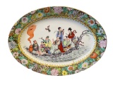 VINTAGE CHINESE FAMILLE ROSE OVAL SERVING PLATTER CIRCA 1950'S - 1970'S WITH HEAVY GILT ACCENTS