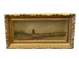 ANTIQUE EUROPEAN DUTCH ORIGINAL OIL PAINTING ON CANVAS IN GILT GESSO WOOD FRAME