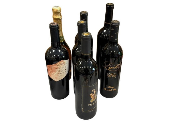 Seven Sealed Bottles Of Wine And Champagne