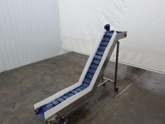128" L x 32" W x 85" H Stainless Steel Cleated Incline Conveyor