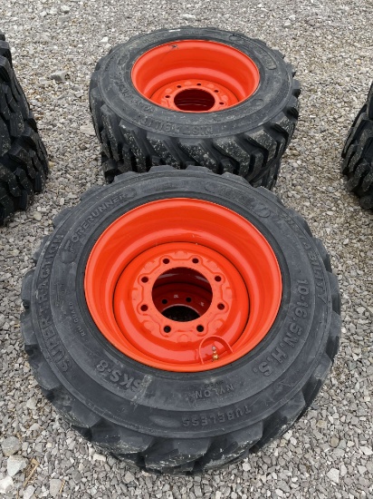 Set of 4 new 10-16.5 Skid Steer Tires on Bobcat Wheels