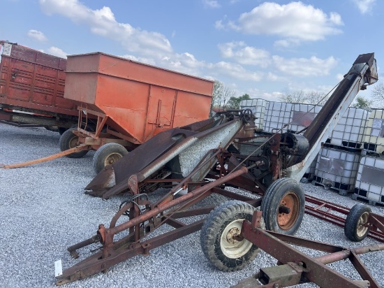 Single row corn harvester.