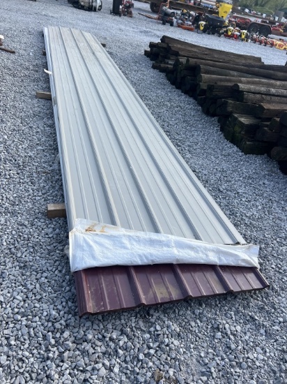 Pile of 29x metal 22x new 21’ burgundy metal pieces and 4x 21’ tan pieces and 3x 16’ white pieces