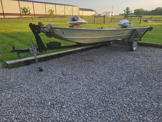 14' Alluminum flat bottom boat with trailer.