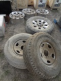 Late Model Ford 8 Lug Wheels , 4 aluminum ,1 w/ Tire, 2 Steel Spares w/tire
