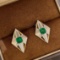 14k Gold 1.21 Ctw Vivid Green Natural Emerald & Diamond Earrings