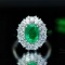 14k Gold 3.28 Ctw Vivid Green Natural Emerald & Diamond Ring