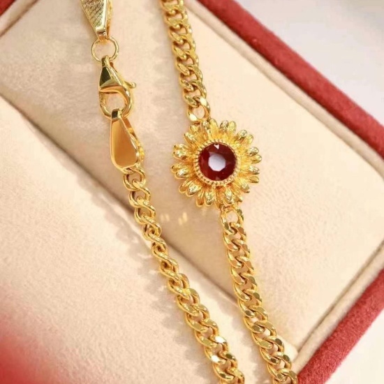 14k Gold 0.64 Ct Natural Ruby & Flowers Bracelet