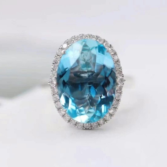 14k Gold 4.58 Ctw Natural Aquamarine & Diamond Ring/pendant( Without Chain )