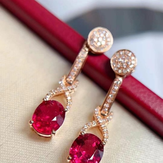 14k Gold 1.97 Ctw Natural Tourmaline & Diamond Earrings