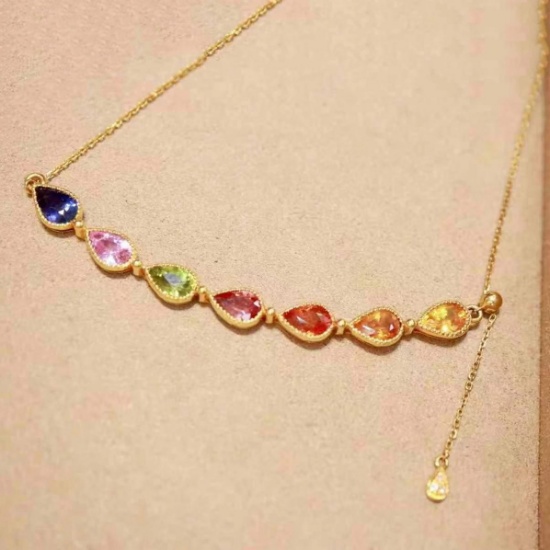 14k Gold 4.81 Ctw Natural Sapphire & Diamond Necklace