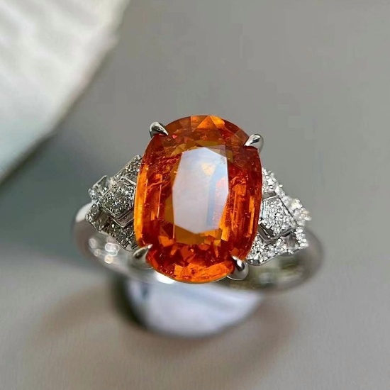 14k Gold 7.35 Ctw Natural Spessartine & Diamond Ring