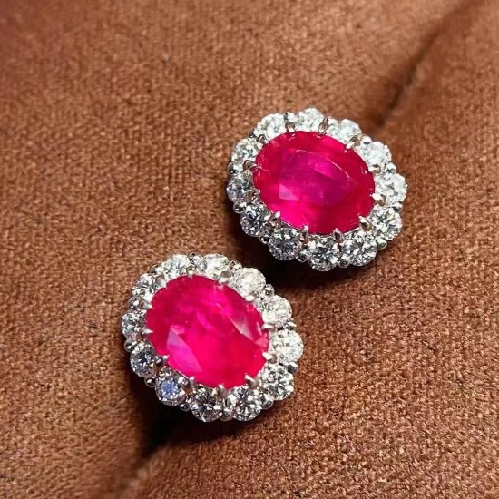 14k Gold 2.76 Ctw Natural Ruby & Diamond Earrings