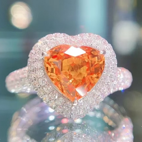 14k Gold 4.52 Ctw Natural Spessartine & Diamond Ring