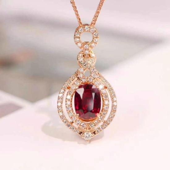 14k Gold 1.58 Ctw Natural Ruby & Diamond Pendant( Without Chain )