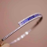 14k Gold 2.25 Ctw Natural Sapphire & Diamond Bangle