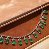 14k Gold 6.8 Ct Natural Emerald & Diamond Necklace