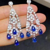 14k Gold 10.39 Ctw Natural Sapphire & Diamond Earrings