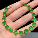 14k Gold 18.05 Ct Natural Emerald & Diamond Bracelet