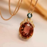 14k Gold 6.7 Ct Natural Tourmaline & Diamond Pendant( Without Chain )