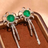 14k Gold 4.65 Ct Natural Emerald & Diamond Earrings