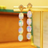 14k Gold 3.41 Ctw Natural Opal & Diamond Earrings