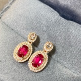 14k Gold 1.72 Ctw Natural Ruby & Diamond Earrings